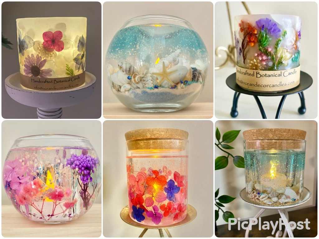 handmade candle gift coastal botanical lantern candle with soy and LED candle